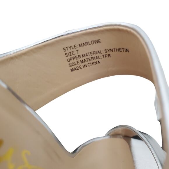 NIB Lulu's | Marlowe Silver Metallic High Heel Sandals Chunky Heel - Picture 9 of 11